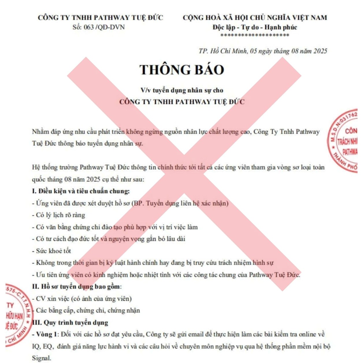 cảnh báo giả mạo tuyển dụng Pathway